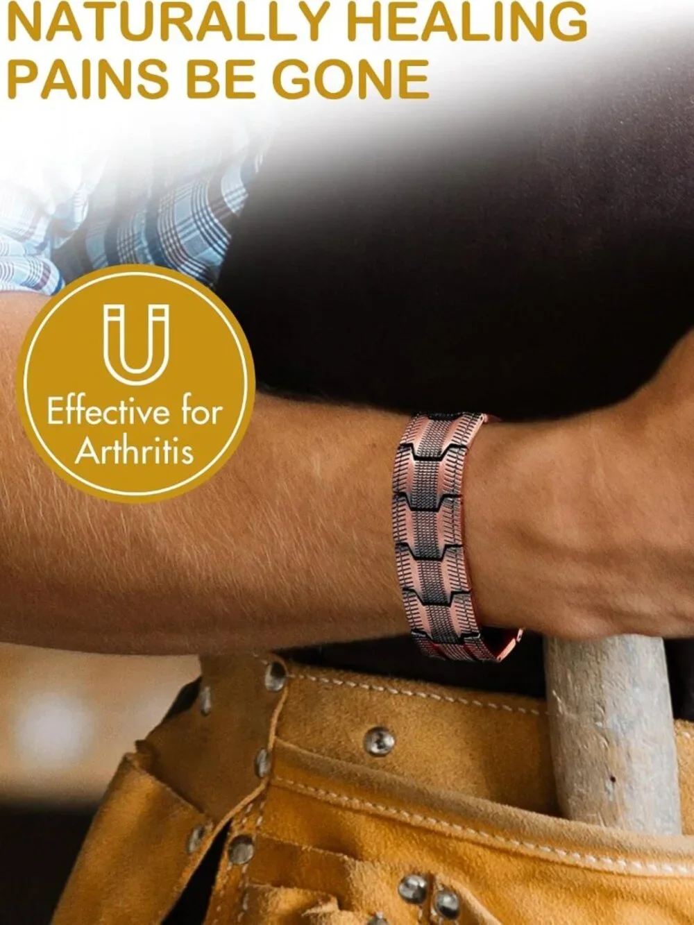 Men's Copper Magnetic Bracelet - Adjustable, 3X Strength Neodymium Magnets, 3500